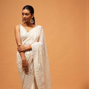 Superb Soft Refined Georget Silk Saree con hilo Lucknowi Chikankari Trabajo con lentejuelas de 9Mm trabajo nalso adjunto mismo trabajo - Product Image 1