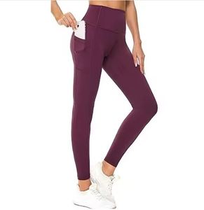 Best Selling High Quality Women's High Waisted Yoga Pants Customizable Solid Pattern Workout <b>Leggings</b> <b>Pockets</b> Gym Fitness Quick - Product Image 3