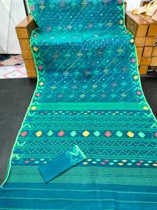 Exclusivo Deshi Dhakai GREEN Jamdani Sharee Calidad de exportación para mujeres JAMDANI FABRIC Blue RED Golden Sky Blue de Bangladesh - Product Image 2