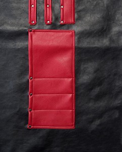 Professional Black Leather <b>Work</b> <b>Apron</b> with Red Tool Pockets Professional Artisan <b>Apron</b> - Product Image 6