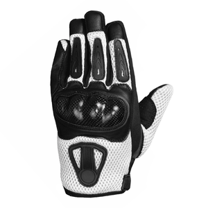 New Men's Short Carbon Fiber Motorcycle Auto Racing Gloves Printed White Black Leather Mesh for Winter Customizable Team Name - Product Image 2