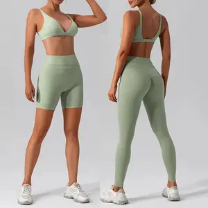 Moda kadın spor giyim Yoga Legging seti özelleştirilmiş renk % 100% pamuk dikişsiz malzeme ucuz fiyata mevcut oranı