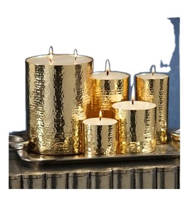 High Standard Luxury Quality Metal Stainless Steel Candle <b>Jars</b> with Hammered Design Home Decor Hotel Use Candle Vessel - Product Image 1