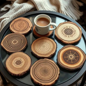 Elegant handcrafted <b>wooden</b> <b>coaster</b> with artistic carving perfect for living room decor and beverage serving - Product Image 1
