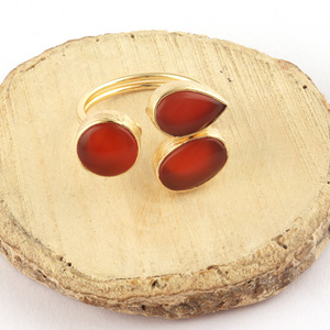 Unisex 18k Gold Plated Adjustable Punk <b>Ring</b> Double Layer Natural Carnelian Gemstone Band Front <b>Open</b> Stacking <b>Ring</b> for Christian - Product Image 5