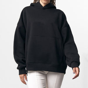 เสื้อฮู้ดสวมหัวผ้าคอตตอนโพลีเอสเตอร์สีดำสำหรับผู้ชายผู้หญิงเสื้อมีฮู้ดหนาทรงโอเวอร์ไซส์ - Product Image 1