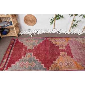 3.2x11 ft Turkish Rug, <b>Runner</b> Vintage Rug, <b>Red</b> Plants & trees Rug - Product Image 5