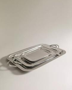 Plat rectangulaire en acier, design classique, finition polie, écologique, motif personnalisé, vaisselle de mariage - Product Image 1