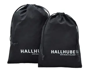 Black Drawstring Bag, Linen Gift Bag, Muslin Pouch, Custom Logo Printed Muslin Bag