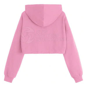 High Quality Custom Logo Cotton Long Sleeve <b>Zip</b> <b>up</b> White Crop Top Women <b>Hoodie</b> for Gym Clothing Casual Plain Shoulder - Product Image 2