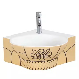 Magenta pink round table top <strong>basin</strong> luxury royal style countertop ceramic <strong>wash</strong> hand <strong>basin</strong> with <strong>golden</strong> design for bathroom use - Product Image 2