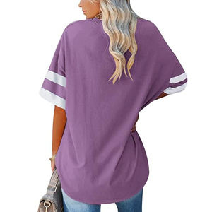T-Shirt col rond demi-manches surdimensionné pour femmes violet coupe ample respirant toile broderie décoration Style d'impression décontracté - Product Image 4