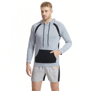 Sudadera con capucha gris Lisa personalizada para hombre Jersey de lana de algodón con paneles negros y bolsillos Ropa de invierno OEM - Product Image 3