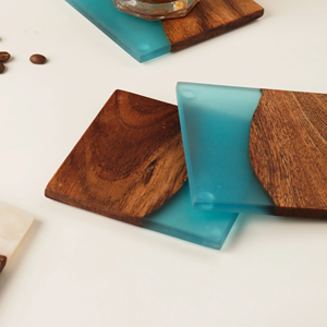 Modern Design <b>Walnut</b> Finished Wooden Coasters Resin Tabletop Protection for Any <b>Table</b> Type for Drinks & Mats & Pads - Product Image 6