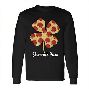 T-shirt a maniche lunghe Shamrock Pizza per il Giorno di San Patrizio, per gli amanti della cucina irlandese, girocollo unisex, stampa digitale per adulti - Product Image 3