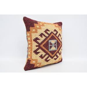 Red Geometric Wool Pillow 16x16 Inch Luxury Traditional Patterned Design Woven Decorative <b>Cushion</b> Vintage <b>Fluffy</b> Leaves Style - Product Image 3