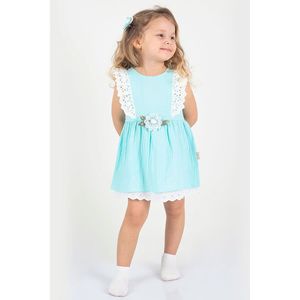 Vestito foderato Seersucker con dettagli in pizzo floreale dei miei piccoli-giallo - Product Image 1