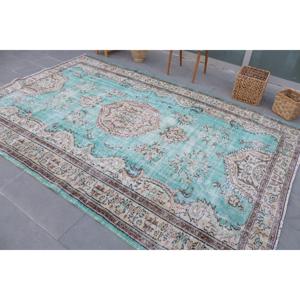 Alfombra Turca Vintage de 6.4x9.9 pies, Alfombra Grande, Alfombra de Lana Azul - Product Image 4