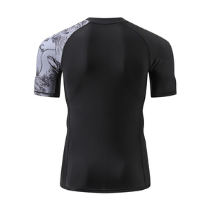Ventes en gros de rashguards unisexes à manches courtes personnalisés imprimés, respirants, à séchage rapide, antibactériens, écologiques en polyester - Product Image 2