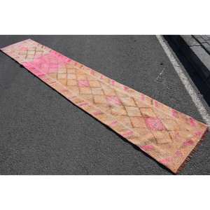 พรมตุรกีวินเทจ22x127ฟุตการเย็บปะติดปะต่อกันสีส้มสีชมพูยางขนสัตว์เหนียวสำหรับห้องนั่งเล่นตกแต่งห้องโถง - Product Image 2
