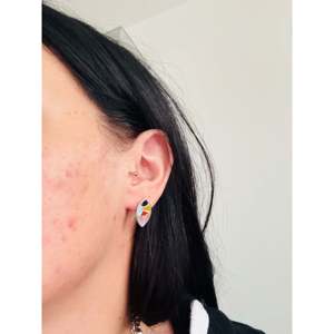 Zuni Ethnic <b>Stud</b> Earrings Multi-Geometric Stone Sterling <b>Silver</b> Inlaid Rose Gold Plated with Diamond Main Stone Gold Jewelry - Product Image 2