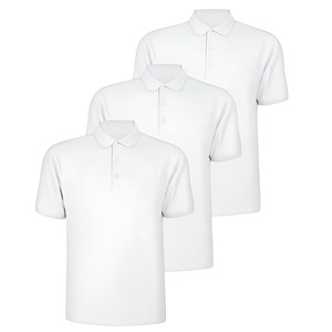 Polo à manches courtes pour homme, blanc, 100% coton, respirant, couleur unie, tricoté, coupe classique - Product Image 1