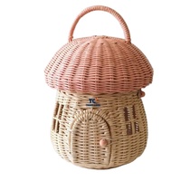 Haute qualité rotin champignon mignon maison de poupée panier de rangement enfants jouets rotin champignon panier