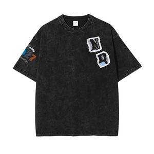Camisetas personalizadas con estampado DTG de fábrica para hombre, 100% algodón, manga acanalada de doble capa, parche bordado, caja de calle alta, punto de Fitness - Product Image 1