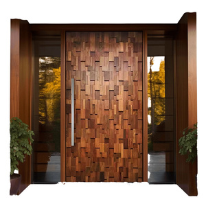 Paneles de Mosaico de <span class=keywords><strong>Madera</strong></span> de Nogal Oscuro Natural en 3D, Puertas Modernas de <span class=keywords><strong>Madera</strong></span> para Exteriores, Puertas Pivotantes de Entrada, Puertas de Entrada Frontales de <span class=keywords><strong>Madera</strong></span> Personalizadas - Product Image 1
