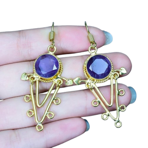 Meilleure qualité 925 boucles d'oreilles en argent sterling massif faites à la main cadeaux de mariage pour filles-améthyste à la mode Spinner Dangle pour les femmes - Product Image 1