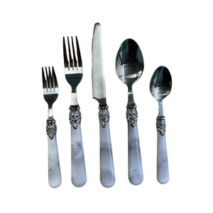 Ensemble de couverts de luxe moderne avec poignées en acier inoxydable miroir et en résine, parfait pour les mariages, les repas et la vaisselle élégante - Product Image 1