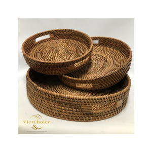Meilleure vente plateau de service rond en rotin poignées plateau décoratif en bambou Table basse cuisine qualité supérieure surstocké Vietchoice - Product Image 5