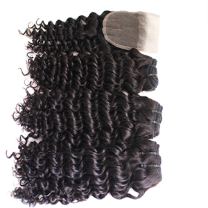 Haute qualité Grade 12 Deep Curly 3-Bundle Perruque de cheveux brésiliens avec fermeture à lacet Naturel Long Toupet Droit - Product Image 2
