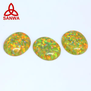 Pierre d'opale multicolore Kyocera OP46 vert jaune vert rond cabochon, distributeur direct pour la fabrication de bijoux en argent faits à la main - Product Image 2