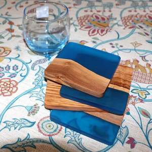 High Quality Stylish Luxury American Style Eco-Friendly Round High Solid Wood Spliced Resin Tea Mat Heated <b>Placemat</b> <b>Coaster</b> <b>Set</b> - Product Image 3