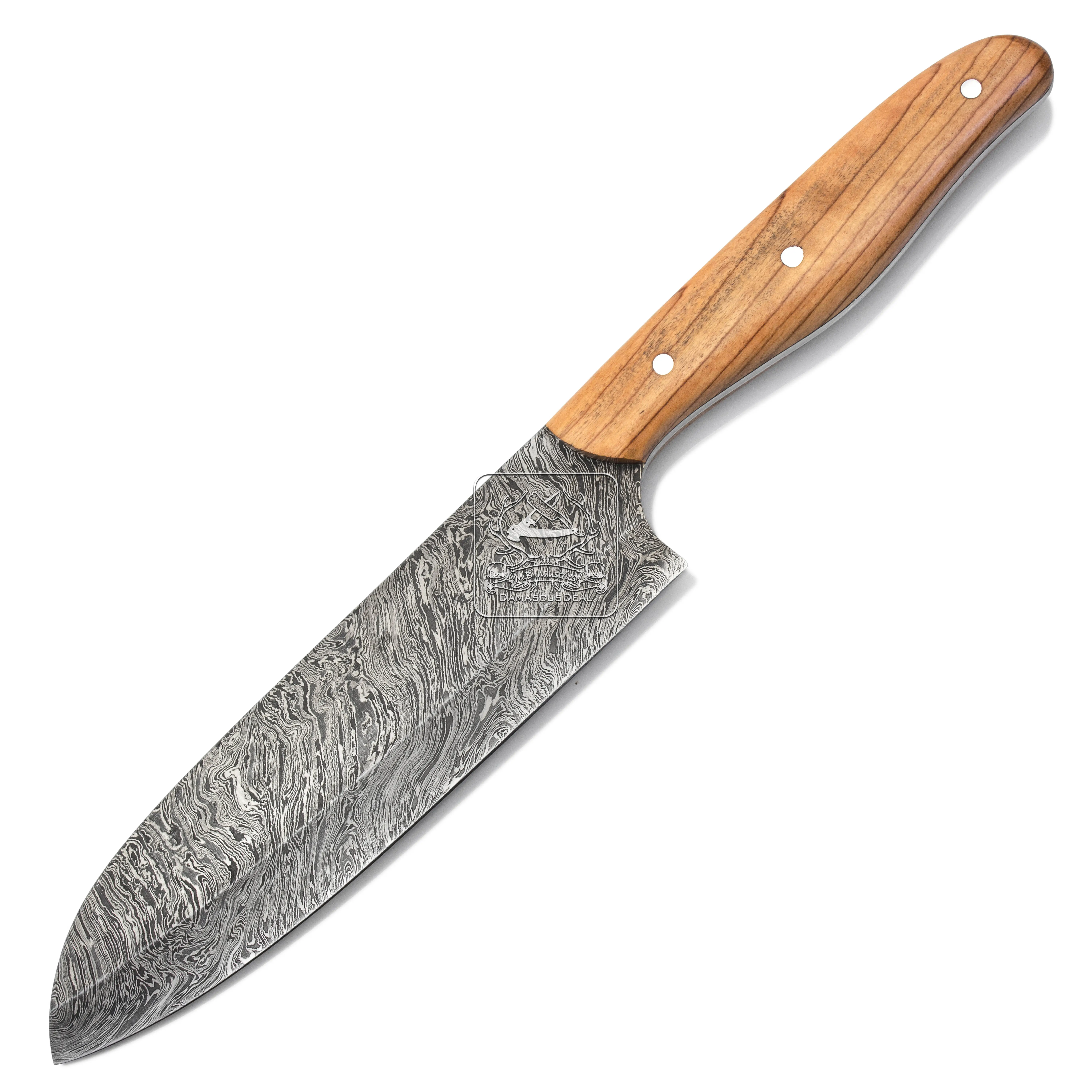 Cuchillo de cocina de acero de Damasco de estilo japonés, cuchillo de Chef afilado profesional con madera de olivo, Venta caliente