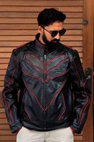 Veste en cuir véritable pour homme à plusieurs panneaux, coupe ajustée élégante, logo sur le devant, respirante, imperméable, écologique, rouge