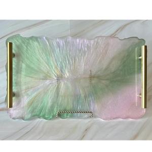 Conjunto de posavasos de bandeja de servicio de resina decorativa de diseñador hecho a mano personalizado de alta calidad para restaurantes caseros patrón de modelo indio - Product Image 3