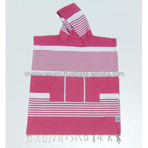 Poncho à capuche Pestemal pour enfants, poncho Fouta rayé tissé à la main, poncho Hammam, serviette de plage Fouta, serviette de plage à capuche Fouta - Product Image 3