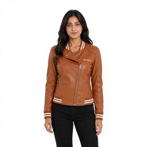 Chaqueta de Moto de Piel Sintética para Mujer Tiierwear, Color Sólido, Cierre de Cremallera, Cuello Redondo, Manga Larga, Ropa de Otoño - Product Image 1