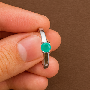 Elegant Women's Rhodium Plated 925 Silver Romantic <b>Emerald</b> Solitaire Prong Setting Dainty <b>Band</b> Engagement Wedding Anniversary - Product Image 4