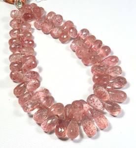 9.5-14mm perles de briolette à facettes en quartz rose naturel 9 \ "brin cristal d'améthyste gemmes en vrac perles de larme de quartz fraise - Product Image 1