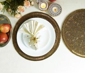 Handmade Brown Colored Beaded Placemat with <b>Glass</b> Beads Round Shape Tableware for Promotions - Product Image 6