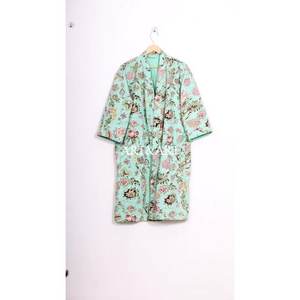 Nouvelle arrivée été, peignoir pour femme en coton 100% Kantha, fait main, respirant, doux, col en V, imprimé fruits - Product Image 1