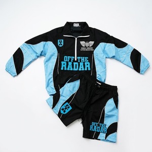 เสื้อแจ็คเก็ตบอมเบอร์สปอร์ตสีดำและน้ำเงินสำหรับผู้ชาย ยี่ห้อ Off the Radar พร้อมซิปและกางเกงขาสั้นเข้าชุด ผ้าฟลีซกันลม สำหรับฤดูใบไม้ร่วง - Product Image 2