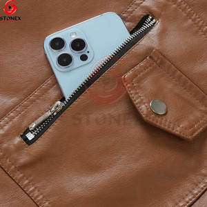 Chaqueta de Cuero de Piel de Oveja de Diseño de Moda de Alta Calidad para Hombre, Diseño de Logotipo Personalizado, Color Marrón, Impermeable para Invierno - Product Image 5