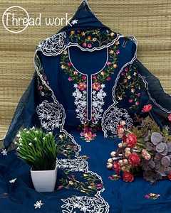 Nouveau matériel de robe Foux Jorjet avec broderie comme broderie de sommeil avec soie pure avec Dupatta - Product Image 6