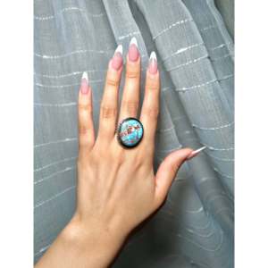 Dave Skeets Handmade <b>Boho</b> Statement <b>Ring</b> Golden Hill Turquoise & Sterling <b>Silver</b> with Bezel Setting Size 8.75 for Everyday Wear - Product Image 5