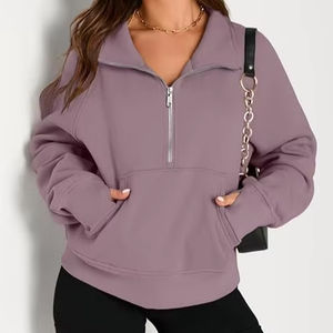 Sudaderas para mujer, Jersey recortado con media cremallera, sudaderas con cremallera de cuarto de lana, trajes de moda de otoño 2025, ropa - Product Image 4