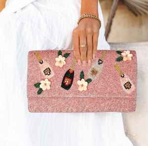 กระเป๋าคลัทช์สายโซ่ลูกปัดสำหรับเจ้าสาวขวดแชมเปญสีขาวสีชมพูราคาคุ้มค่า - Product Image 4